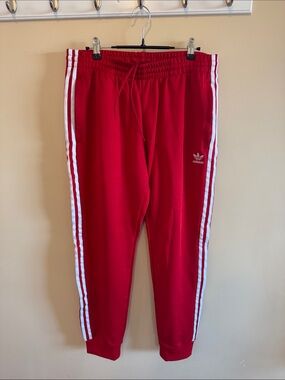 Men’s Adidas Red Joggers with White 3-Stripe Side